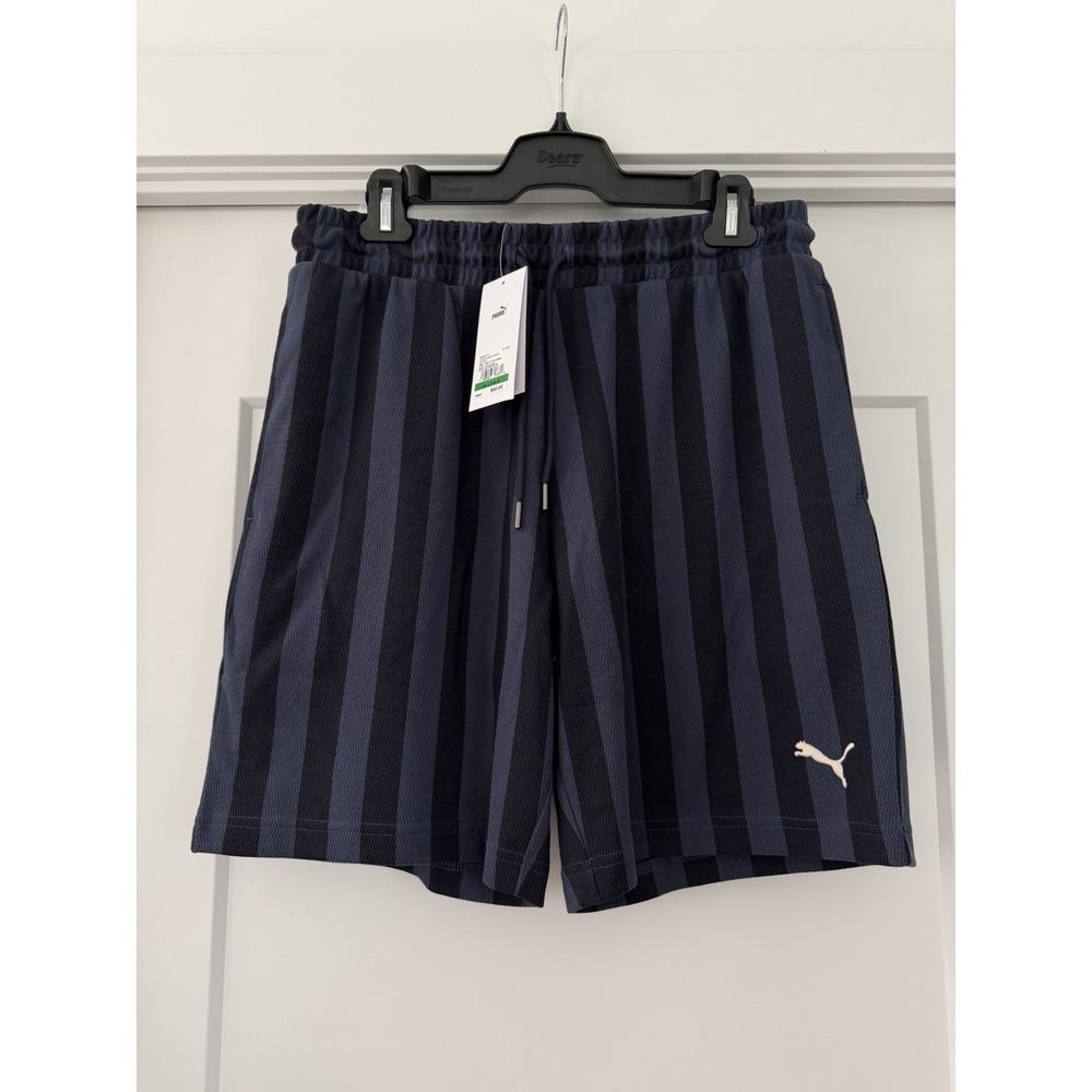 NWT PUMA Class 8" Shorts Navy Stripes Performance Athletic Sweat Soccer Football